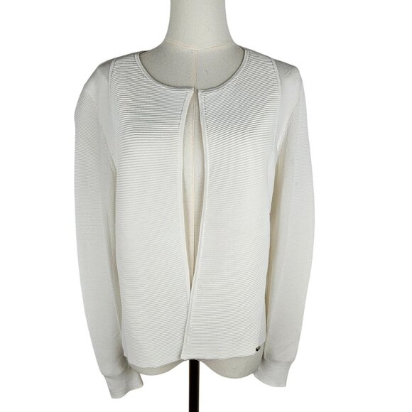 Ted Baker London Knit Cardigan Size Small Ribbed Open-Front White Ribbed Detail - Picture 1 of 9